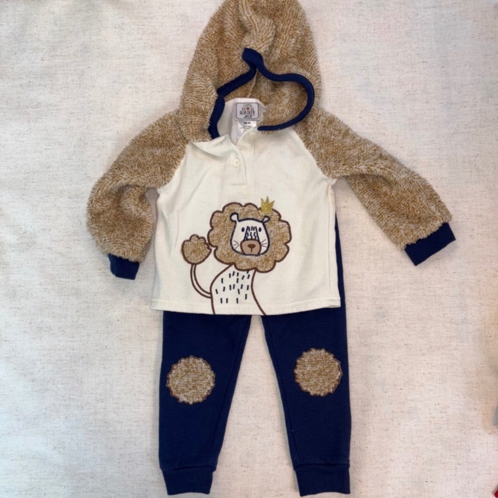 Kids Lion Hoodie and Pants Set - White and Blue